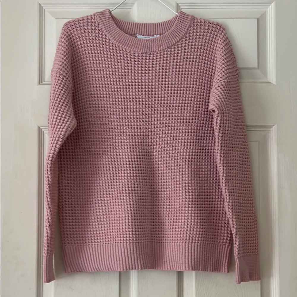 Time and Tru Pink Crew Neck Sweater Waffle Knit